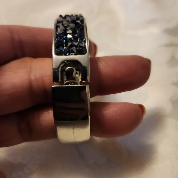 Blue Bead Bangle, Marcasite Studded Silver Tone, Kenneth Cole Bracelet - Picture 3 of 4